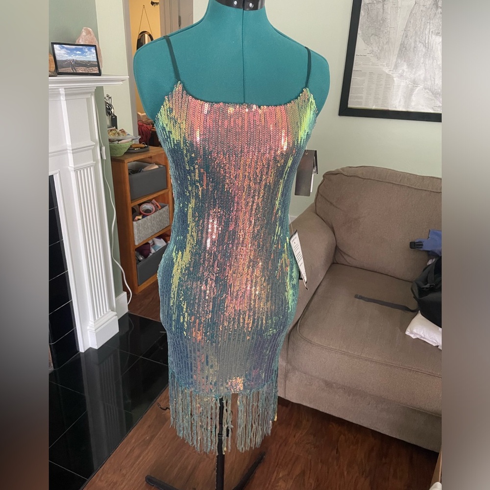 City Studios Sequined Fringe Bodycon Homecoming Prom Mini Cocktail Dress
